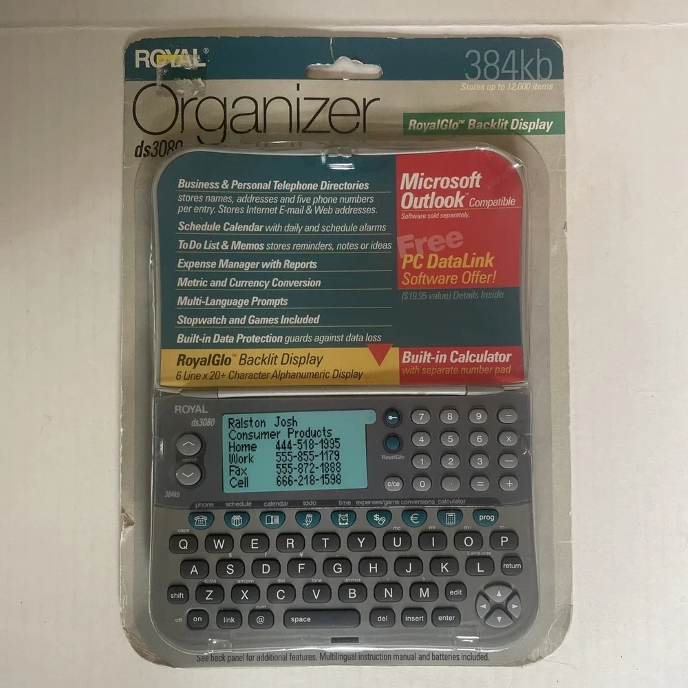 NEW Royal Electronic Pocket Organizer DS3080 384kb Backlit Display 6 Languages